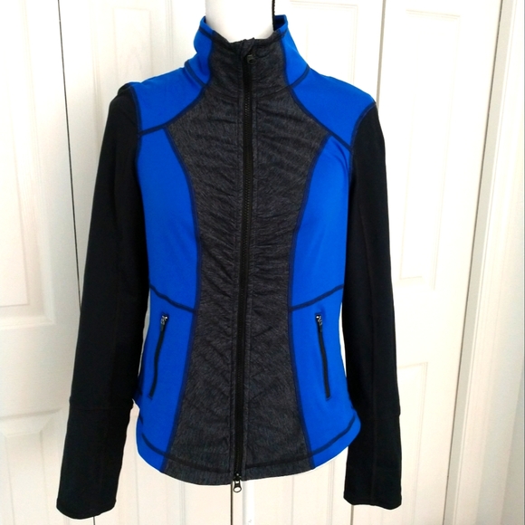 Zella Jackets & Coats Zella Ladies Athletic Blue Black Gray Full Double Zip Jacket W Mesh